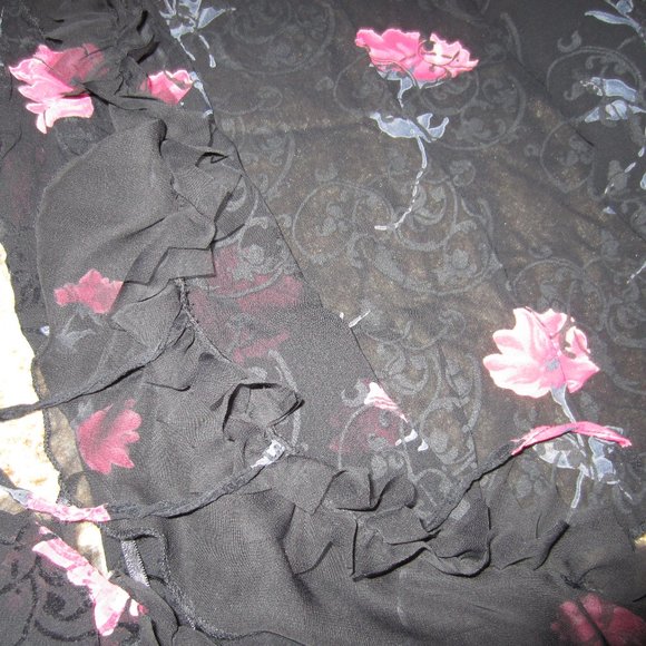 Element's | Tops | Ets Elements Sheer Cardigan W Ruffles Rose Print ...